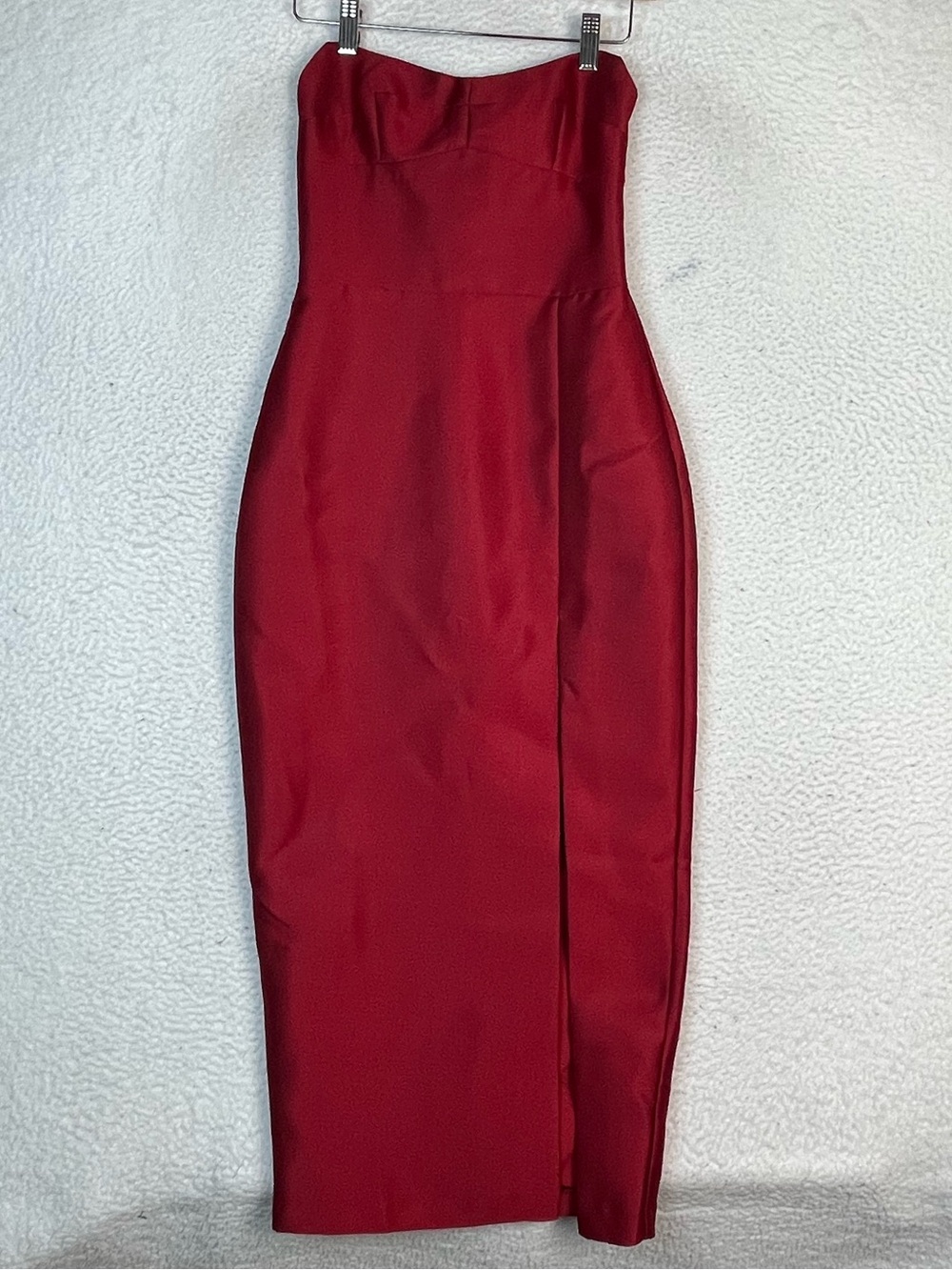 Amanda Uprichard red strapless formal midi dress